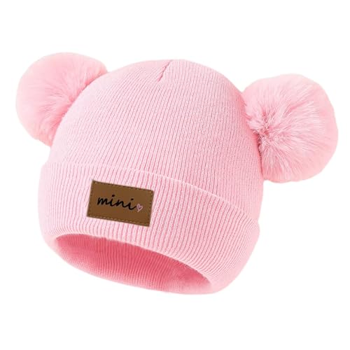 Baby Boy Girl Winter Hat Double Pom Pom Beanie Warm Knitted Toddler Beanies Soft Cute Kid Infant Hats(Pink)