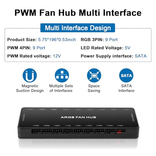 ARGB Fan Hub con controlador, 2 en 1 PC ventilador Hub con base magnética oculta y conexión SATA Power 18, 5 V 3 pines 12 V 4 PIN PWM RGB, carcasa para sincronización de luz - imagen 3