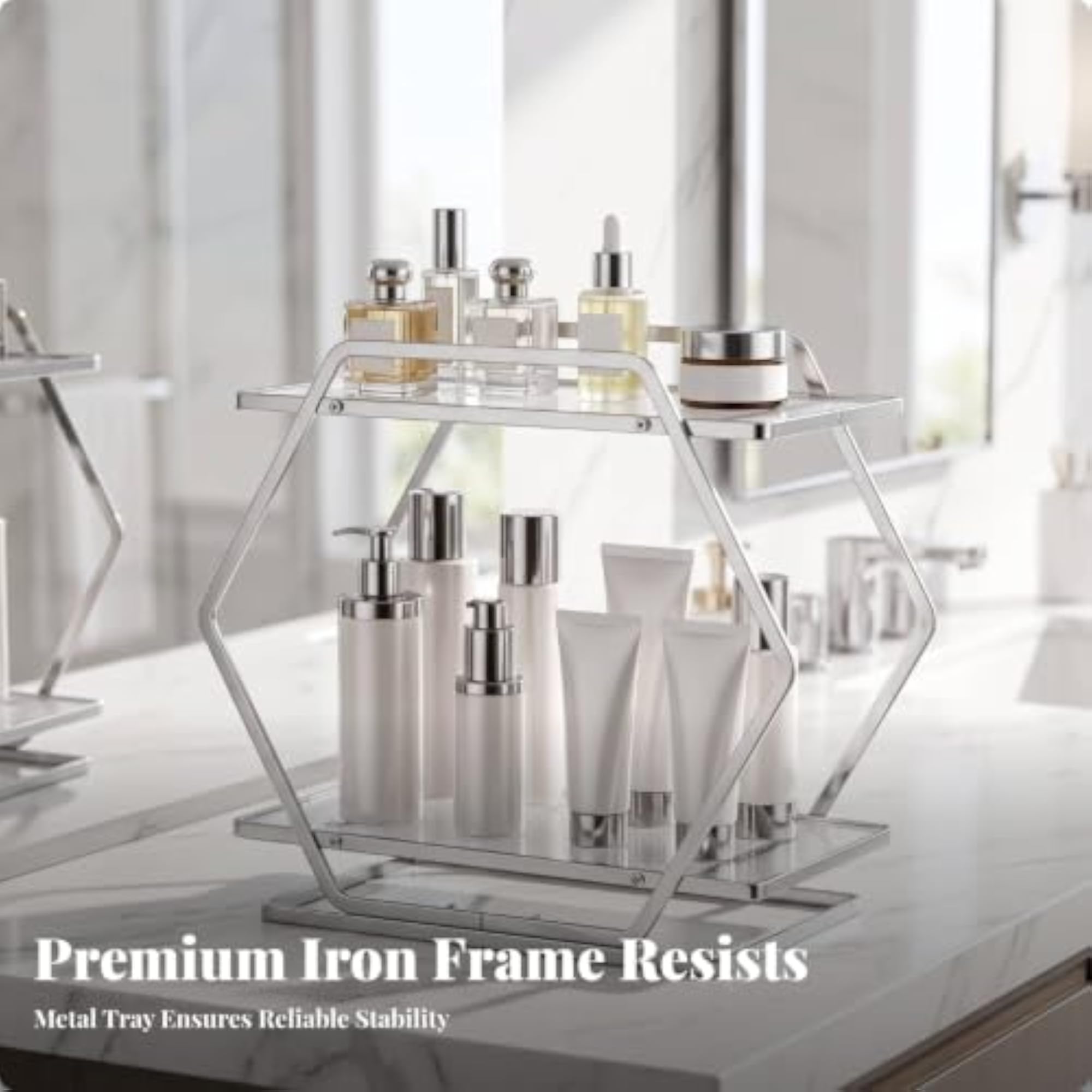 Tabletop Two-Tier Hexagonal Makeup Organizer, Silver