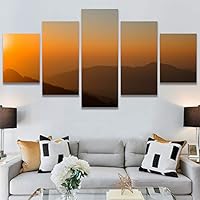 SIGNWIN 5 Panel Canvas Wall Art Sunset in The Mountains for Home Decorations Ready to Hang - 60