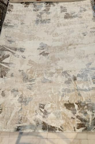 Image of 5x7 Feet (150x210 CM) Carpet for Living Room Hall & Bedroom - Beige Tumbled Modern Abstract Geometric Silk-Touch Luxury Hotel-Style Washable Anti-Skid Turkish Area Rug