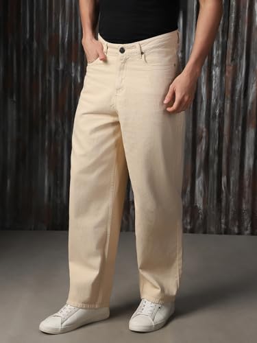 Image of High Star Men Cotton Washed Loose Fit Casual Mid-Rise Jeans
