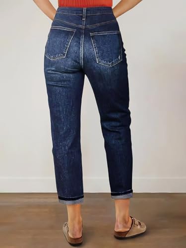 Flamingals Straight Leg Barrel Legs High Waist Casual Ripped Detail Wash Jeans2