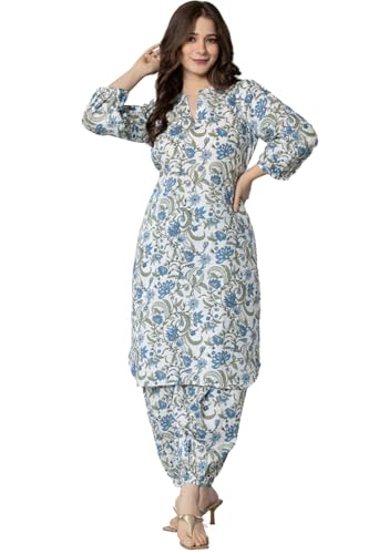 Image of rytras Women Pure Cotton Printed Straight Kurta Set with Palazzo Pants - Ethnic Wear
