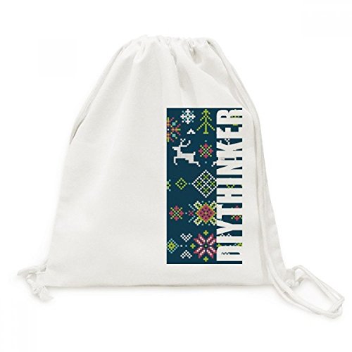 Toile drawstring backpack pixel cerf de Noël sac de voyage léger