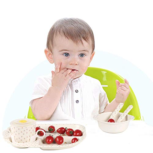 Shopwithgreen 7Pcs/Set Bamboo Kids Dinnerware Set - Children Dishes - Food Plate Bowl Cup Spoon Fork Set Dishware, Cartoon Tableware, Dishwasher Safe Kids Healthy Mealtime, Bpa Free #TOP6