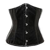 Corset basque et corsets en PVC noir pour femme   Corset d'entraînement sous la poitrine en vinyle noir avec lacets serrés   Corset grande taille avec baleines en acier n11