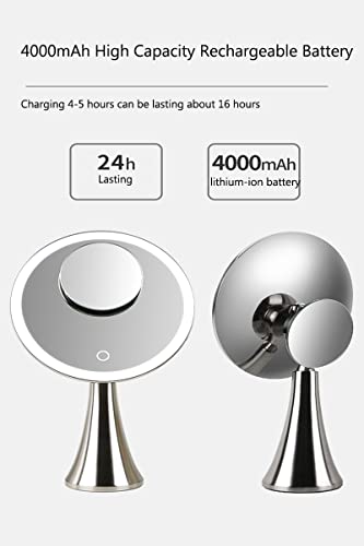 Imeasy 9 Inch Professional Luxury Lighted Round Makeup Vanity Mirror, 5X/10X Dual Magnification With Ultra Bright Led Lights System, Rechargeable, Cordless, Touch Control, Brushed Stainless Steel #TOP5