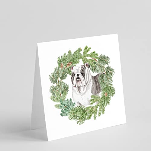 Caroline's Treasures CK8843GC55 Bulldog Brindled Christmas Wreath Square Greeting Cards and Envelopes Pack of 8 Blank Cards with Envelopes Blank Thank You Note Greeting Cards Stationery 5x5 Square