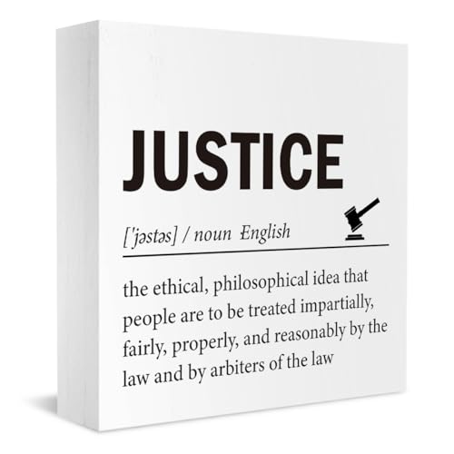 Justice Definition Law Office Decor Funny Lawyer Gifts for Women Men Graduation Gift for Law Student Teacher Law School Gifts Legal Wooden Sign Decor for Home Lawyer Office Table Shelf 5 X 5 Inches