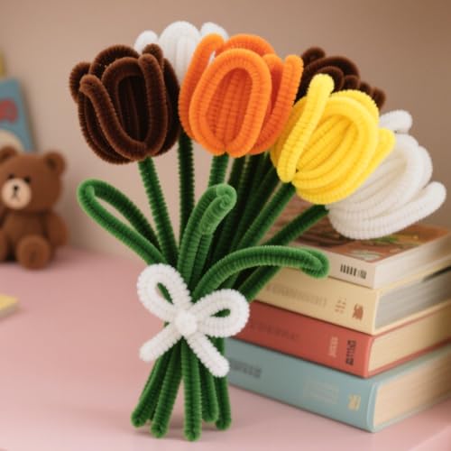 Image of ASTARON 521 Pcs 5 Colors Art Chenille Stems Pipe Cleaners Flower Making Kit