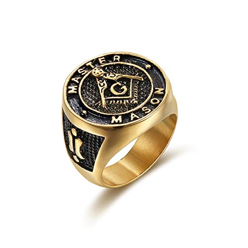 Bague maçonnique d'exception en plaqué or avec compas ciselé - 2