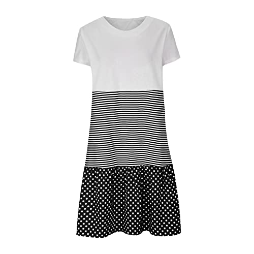 Boho Dresses for Women Trendy 2024 Casual Short Sleeve Summer Tshirt Dress Plus Size Color Block Swing Midi Sundress Dresses for Women 2024 Elegant Black L - Thumbnail 3