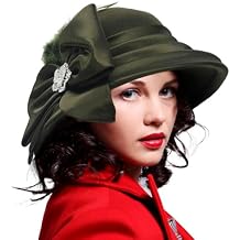 Ruphedy Womens Wool Felt Hats Wide Brim Derby Church Dress Hat for Fall Winter 1920s