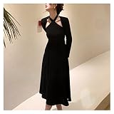LHYLHY Herbst Elegante Kleid Set Frauen Slim Retro Casual Party Vintage 2 Stück Anzug Frankreich Einteiliges Kleid + Langarm Top (Color : Black, Size : S)