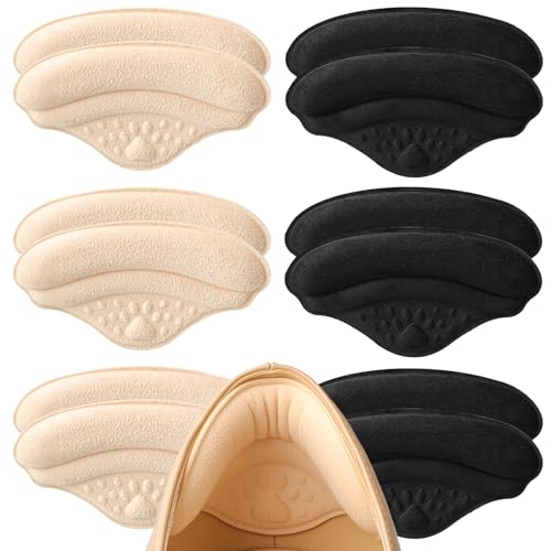 6 Pairs 4D Heel Pads for Shoes Too Big for Women Men, Heel Grips Cushions for Pain Relief, Inserts Prevent Loose Shoes Slip Blisters Scar, Heel Protectors for Friction (6, Multicolor, Fabic)