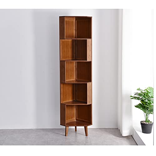 Maydear 5-Tier Corner Bookcase, Bamboo Corner Shelf, Display Rack Small Bookshelf And Plant Stand For Living Room, Home Office, Kitchen #TOP1