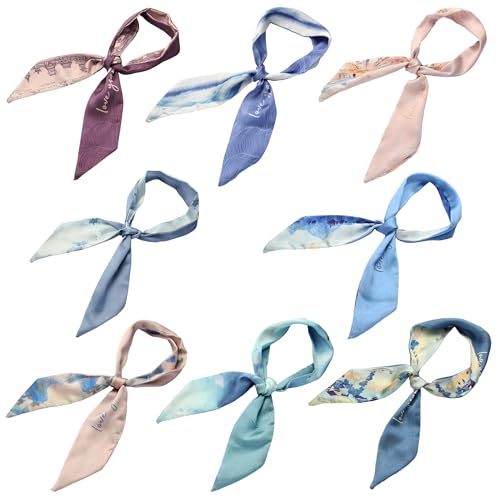 UNGGJKB 8 Pieces Fashion Long Ribbon Scarf, Hair Ribbon Handbag Handle Small Silk Scarf UNGGJKB 8 Pieces Fashion Long Ribbon Scarf, Hair Ribbon Handbag Handle Small Silk Scarf