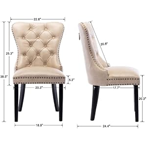 EALSON Modern Dining Chairs Set of 2 Mid Century Leather Dining Room Chairs with Wood Legs Tufted Upholstered Kitchen Side Chairs with Nail Head Trim for Dining RoomLiving Room Beige with Ring