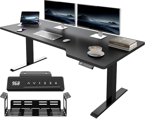 JUMMICO HöHenverstellbarer Schreibtisch 160 x 70 cm L-förmiger Schreibtisch Höhenverstellbar Elektrisch,Ergonomie Gaming Tisch mit Haken (Schwarz)