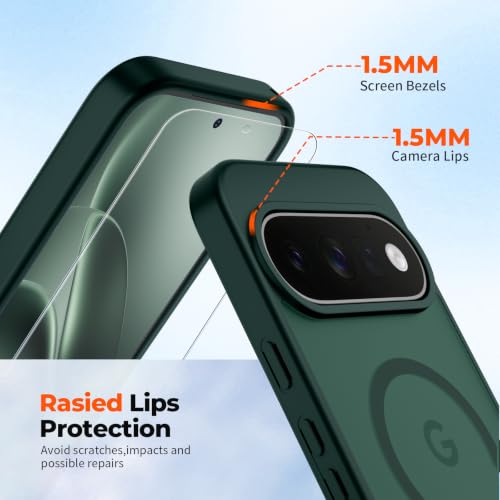 Image of SUPFINE Magnetic for Google Pixel 11 Pro Case - Forest Green | With Screen Protector,Translucent Matte,Built-in Magnets,Military Grade Drop Protection,Shockproof Phone Cover