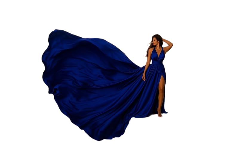 Long Flying Maxi Dress, Flowing Photoshoot Gown with High Slit, Halter V-Neck Convertible Wrap Style