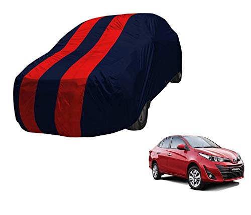 Image of Auto Hub Car Cover Compatible with Yaris with Mirror Pocket,Triple Stitched, Weather Proof, Yaris Car Cover- Navy-Red