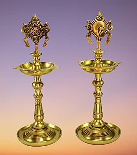 Brass Oil Lamps - 13 Inches | Shankh Chakra Narayan Oil Lamp Diya Deepam for Home and Office Decor