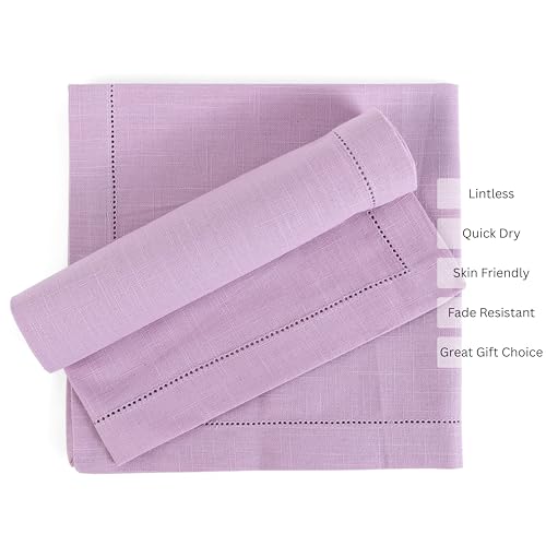 Image of FINGERCRAFT Hemstitched Cotton Table Napkins - Set of 6, 20x20 Inch, 100% Cotton Cloth Napkins with Faggoting Stitching - Durable & Elegant for Parties, Everyday Use (Lavender Slub)
