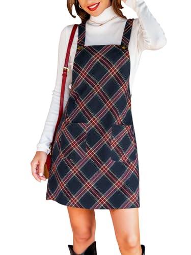 Image of CUPSHE Women Corduroy Fall Dresses Front Bib Pocket Square Neck Wide Strap Casual Overall Mini Dress