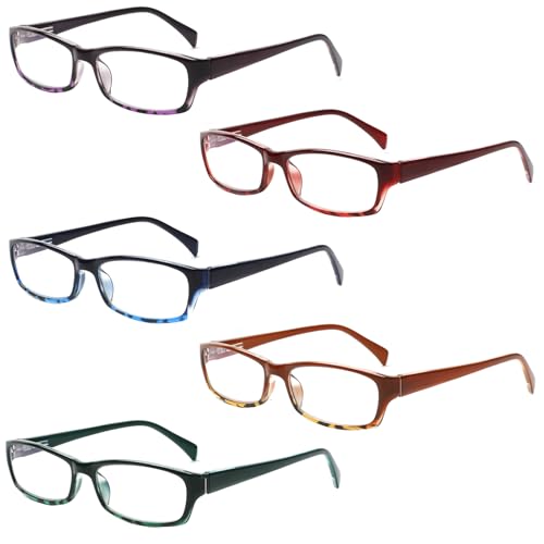 Image of Henotin 5-Pack Reading Glasses Blue Light Blocking Anti Eyestrain Computer Reading Glasses for Women and Men Readers (Mix Color-C2, 3.50, Diopters)