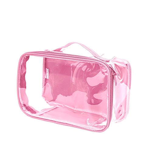 Small Clear Travel Packing Cube/See Through Pvc Plastic Pouch For Carry On Suitcase, Backpack Or Diaper Bag/Transparent Multipurpose Accessories, Makeup & Underwear Organizer W/Handle (Rose) #TOP5
