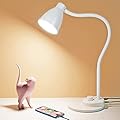 BOHON LED Desk Lamp with USB Charging Port, 3 Color Modes Dimmable Reading Lamp, Auto Dimming Task Lamp, Flexible Gooseneck Table Light for Dorm Bedside, Adapter Include, White