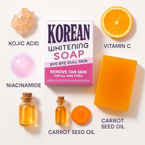 Image of Korean Whitening Soap - Bye Bye Dull Skin, Remove Tanning, Brightening Face & Body Soap with Kojic Acid, Vitamin C, Niacinamide. Fades Dark Spots, Removes Tan, for All Skin Types.100gm (Pack of 2)