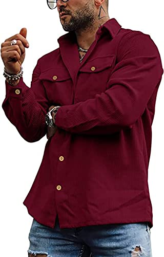 Image of utcoco Mens Corduroy Button Down Shirt Casual Relaxed-Fit Lapel Long Sleeve Jacket for Men