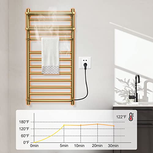 Heated Towel Warmer Rack For Bathroom, Gold Stainless Steel Wall Mounted Towel Warmer Electric Heated Towel Drying Rack With Top Shelf, Plug In #TOP1