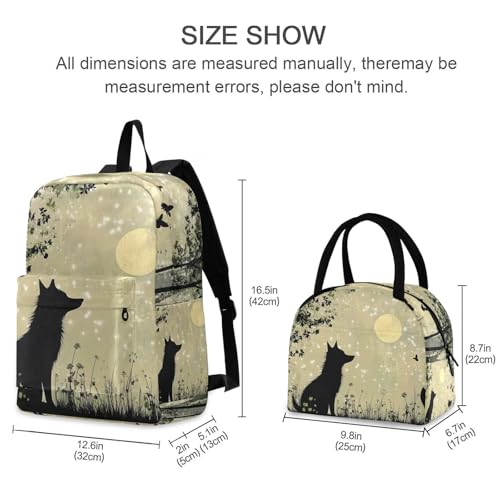Backpack Lunch Bag Set Fairy Tale Wolf Print, Big Storage Travel Backpacks with Insulated Lunch Box for Office Hiking Picnic2