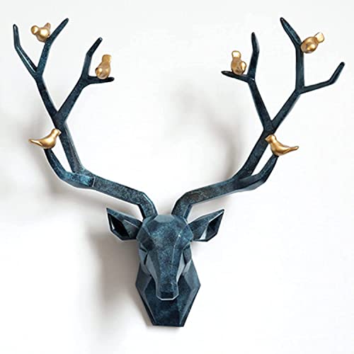 Art mural en métal pour salon : sculpture tête de cerf et oiseau déco nature