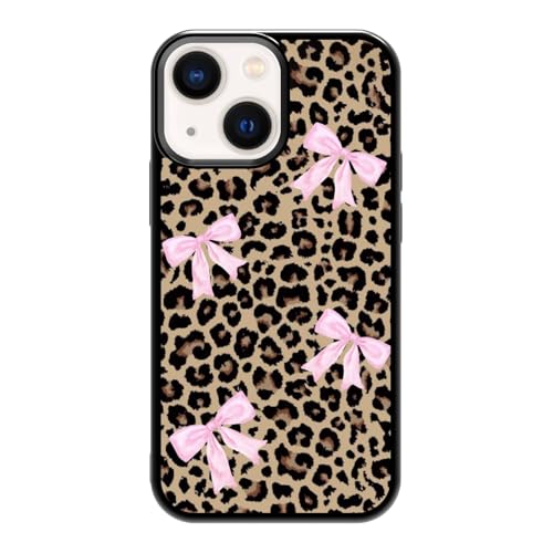 qizjio Preppy Cheetah Leopard Print Phone Case Shockproof Protective Coquette Bow Phone Cover for iPhone 13 Mini