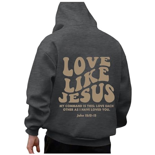 Men's Overtsize Christian Fashion Hoodies Jesus Loves You Letter Print Hooded Sweatshirts Pullover Tops with Pocket Graphic
