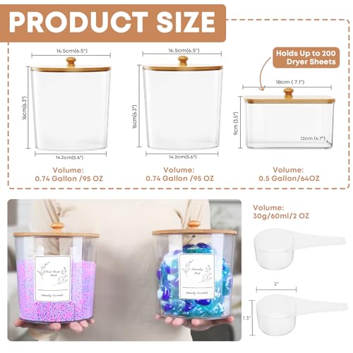 Large 3 Pack Plastic Laundry Powder Container & Dryer Sheet Holder with Lids, Labels & Scoops for Powder, Detergent, Scent Booster
| 3 Pack Large Plastic Laundry Room Organization and Storage Jars with Lids, Labels & Scoops for Powder, Detergent, Sc