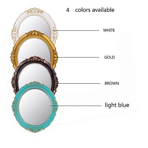 Eaoundm 13.1 x 14.8 inchs Plastic Frame Decorative Wall Mirror,Vintage Hanging Mirrors for Bedroom Living-Room Dresser Decor Oval (Vintage Gold Bronze)