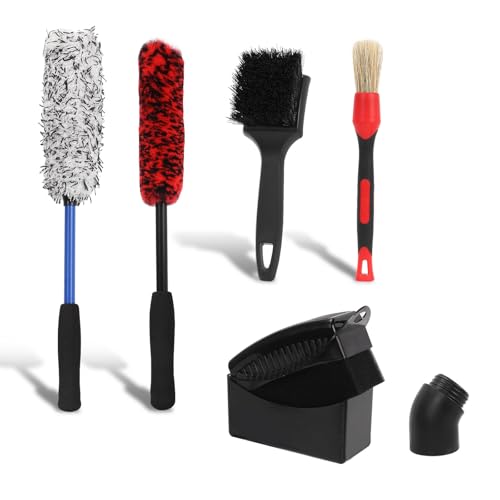 Gachiwar Auto-Rad-Bürsten-Kit, 6PCS biegsame Rad-Reinigungsbürste und Mikrofaser-Felgenreiniger-Bürste, Reifen-Dressing-Applikator und Auto-Detailing-Bürste für Radpflege und Reinigungs-Kit