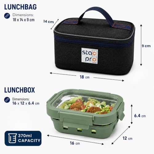 Image of Griplok Glass Lunch Box with Leakproof Lid 370ml, Borosilicate Food Storage Container with Silicone Sleeve, Airtight, Microwave /Dishwasher Safe (Forest Green)