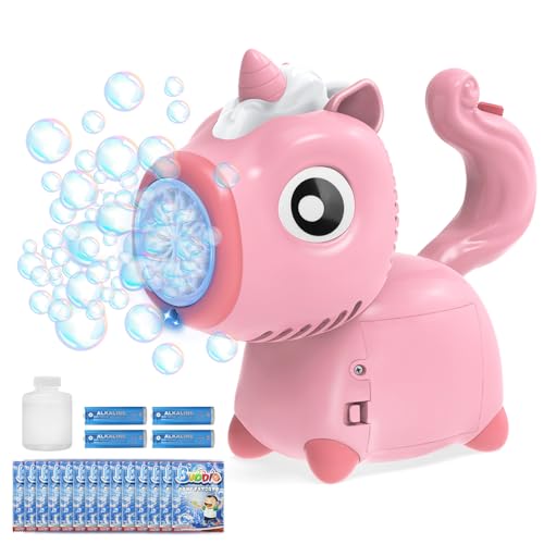 Bubble Machine, Unicorn Portable Automatic Bubble makers for Kids, Electric Bubble Wand with Light/Bubble Solution/Battery Powered for Party Wedding Outdoor, Toddler Garden Toys Birthday Gifts