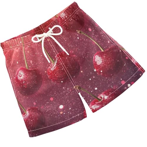 Pigsaly Boys Swim Trunks Summer Red Cherry Fruit Boys Board Shorts Swimsuit Swimwear Summer Bathing Suit S