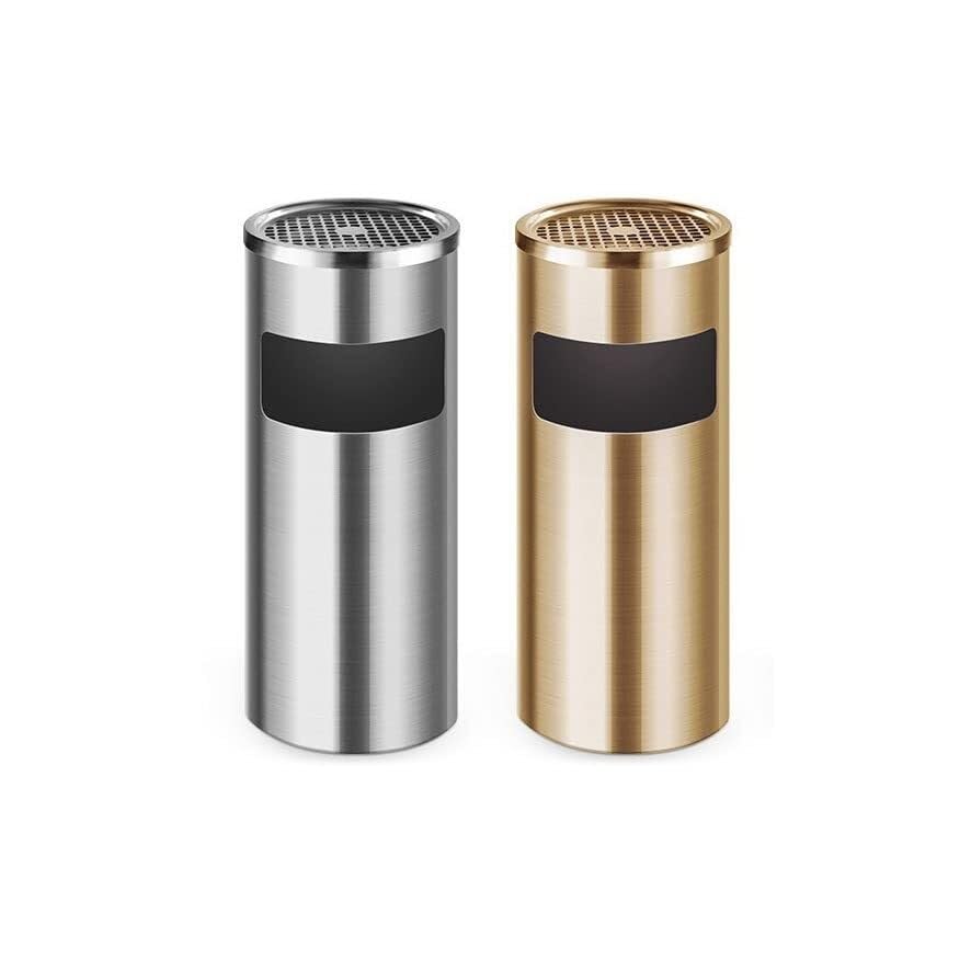 Stainless Steel Round Vertical Trash Can with Ashtray, 20L for Hotel, Mall, Elevator Hallway