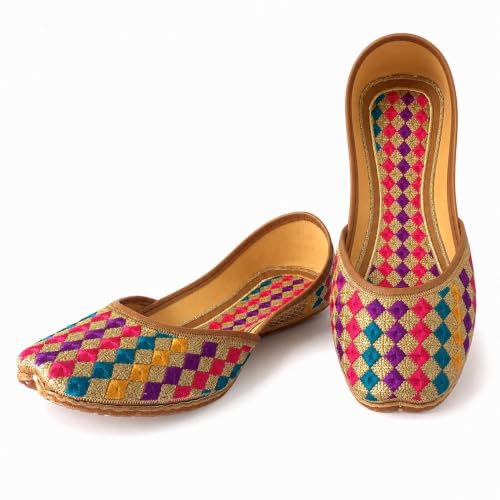 Image of Women's Phulkari Punjabi Jutti Khussa Shoes Ethnic Shoes Rajasthani Mojari