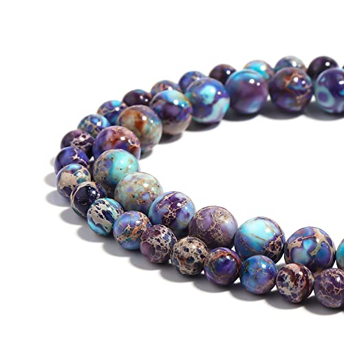 Youngbling Natural Gemstone Beads for Jewelry Making,10mm Sea Blue Imperial Jasper Polished Round Smooth Stone Beads,Genuine Real Stone Beads for Bracelet Necklace 15 Inch