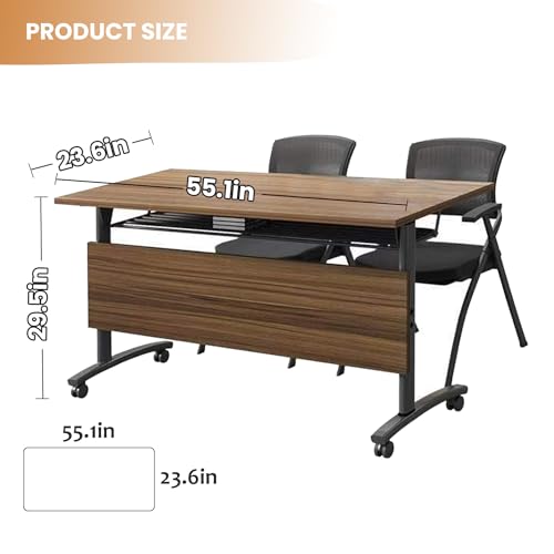 Folding Conference Tables,Super Sturdy Large Rectangle Meeting Seminar Table for 14People,Mobile Conference Room Tables with Wheels,Modular Long Business Training Tables,Modern Office Seminar Tables - Image 3
